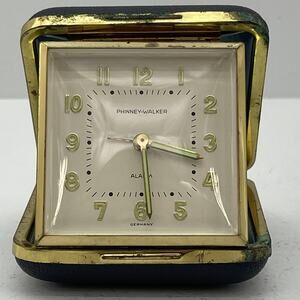 Germany Phinney-Walker Travel Alarm Clock Vintage 1960’s Blue Case - Works